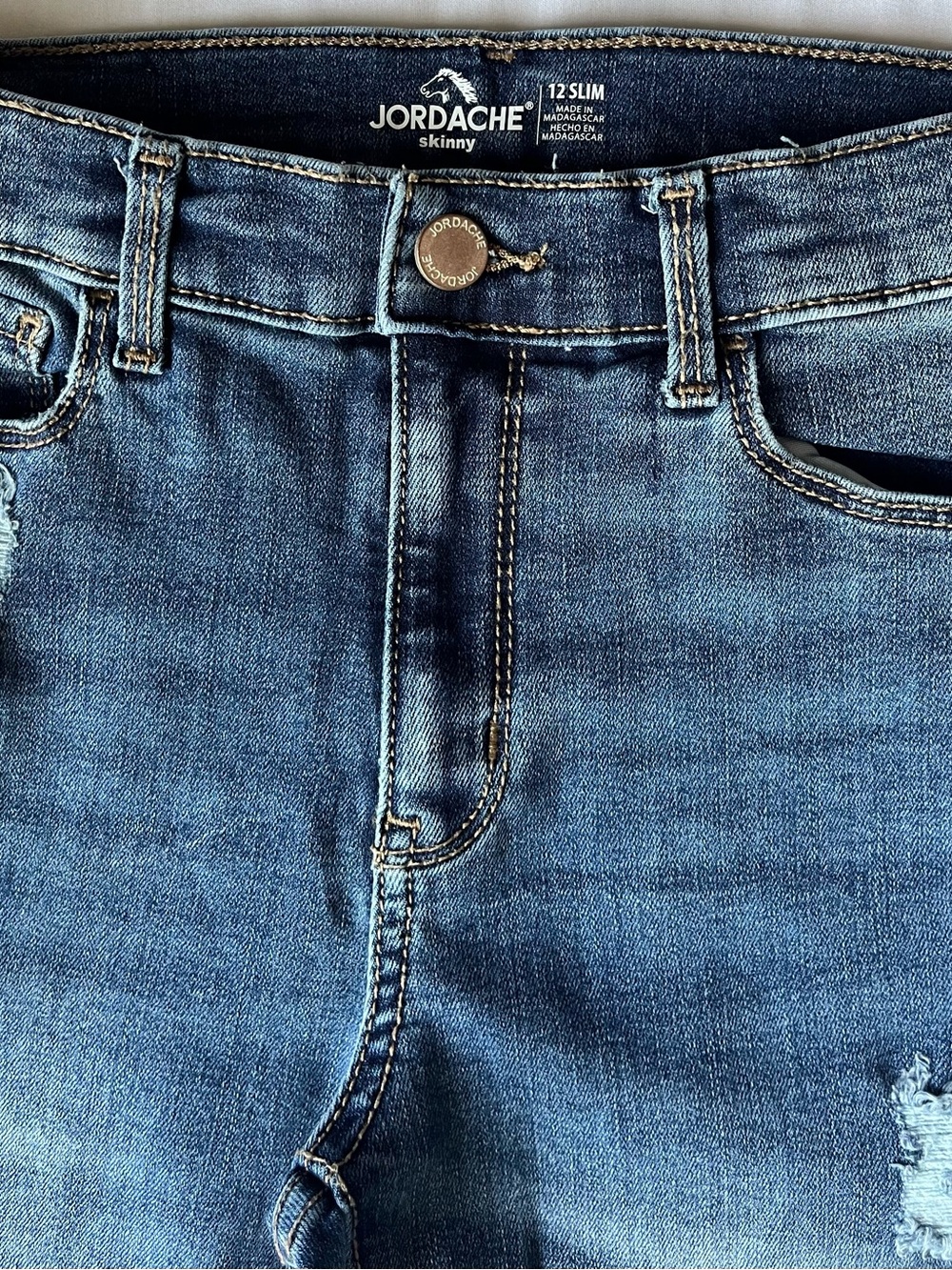 Jordache Skinny Jeans in Medium Blue with Light Whiskering